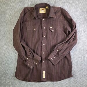 Larry Mahan Cowboy Collection Western Snap Shirt Men's Large Brown Striped Pearl